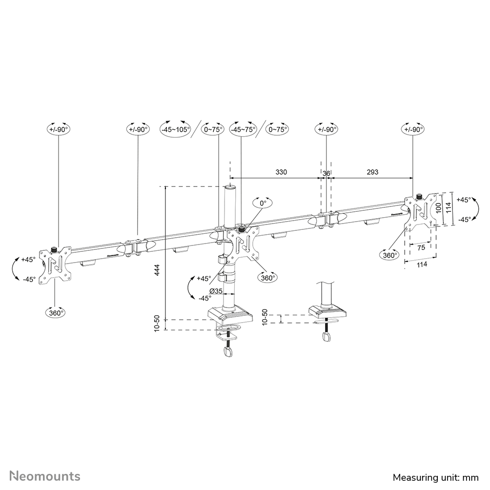 Neomounts DS60-600BL3 Support d'écran à fixer 10-27" - Quickfix - arrêt 180°
